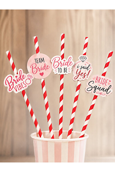 Dijital Nostal Bekarlığa Veda Bride Pipet Süsü 5’li Set – Kırmızı Beyaz Çizgi...