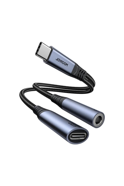 Joyroom Audio Adaptör 2İN1 (Type-C to 3.5mm+Type-C)-Siyah