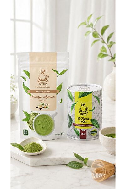 Karadeniz Matcha Ceremonial Grade Matcha 25 Gr + Vanilla Flavored Matcha 50 G...