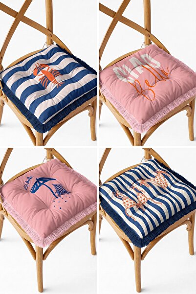 IdeCraft Marine Striped Lobster and Ciao Bella Patterned Fringed Pouf Chair C...