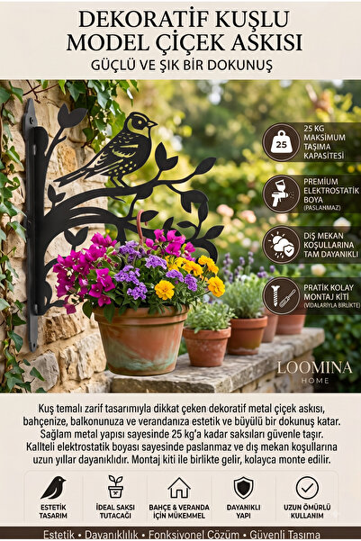 Loomina Home Decorative Bird Figured Metal Flower Hanger Wall Mounted Balcony...