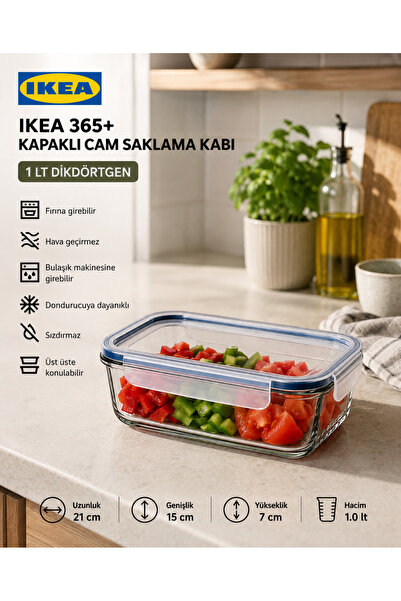 IKEA TREV Saklama Kabı Cam 1 LT Vakumlu Sızdırmaz Hava Geçirmez Plastik Kapak...