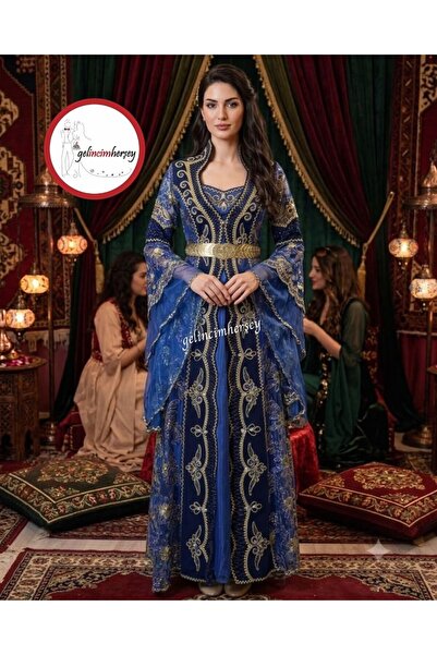 Gelincimherşey Lacivert İşlemeli Mihrimah Model Kaftan Bindallı
