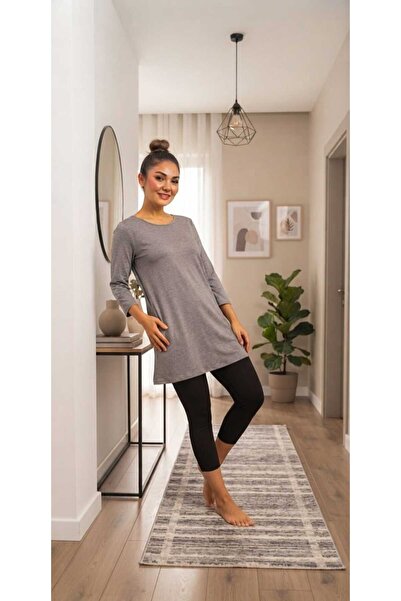 ModaLeaf Women's Gray Capri Sleeve Cotton Crew Neck Combed Tunic Ysn-1