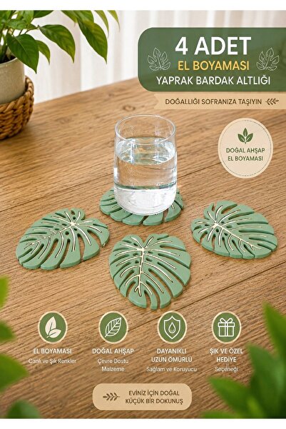 Brokoli Home 4'lü Huş Ağacı Ahşap Bardak Altlığı Lazer Kesim Dekoratif Kahve ...