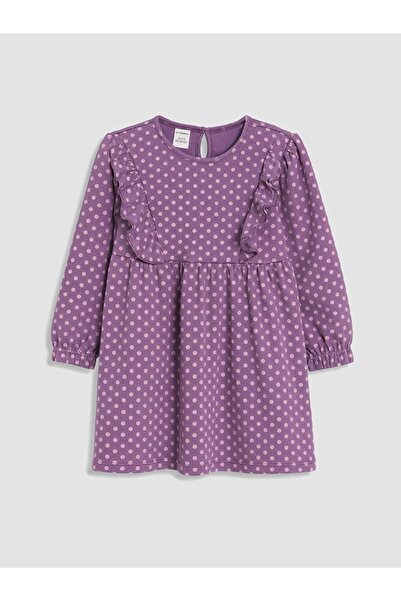 LC Waikiki Purple Polka Dot Ruffled Girls' Dress