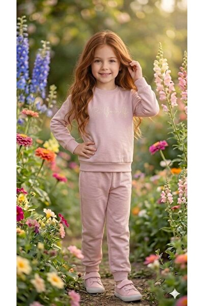tuma collectıon Girl's Tracksuit Set Sweatshirt Bottoms Cotton Two Yarns Seas...