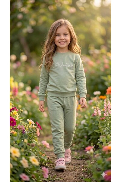 tuma collectıon Girl's Tracksuit Set Sweatshirt Bottoms Cotton Two Yarns Seas...