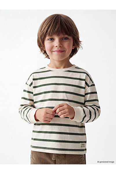 LC Waikiki Rmz Gi̇yi̇m Farkiyla Zero Roba Collar Striped Boys' T-Shirt