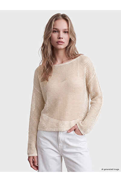 LC Waikiki Nevavm Farkıyla Lcw Vision Ecru Boat Neck Openwork Women's Knitwea...