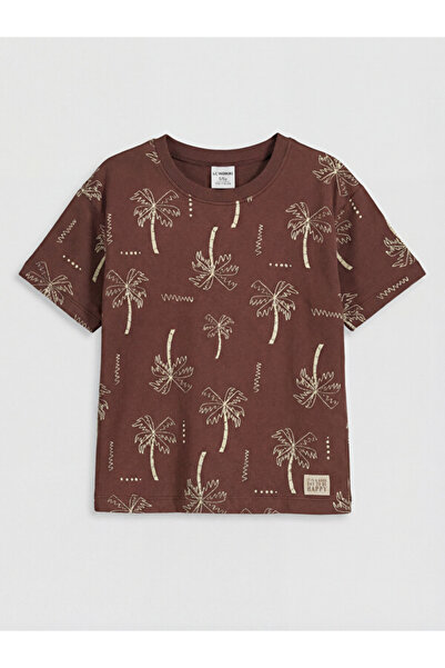 LC Waikiki Rmz Gi̇yi̇m Farkiyla Zero Roba Collar Palm Printed Boys' T-Shirt