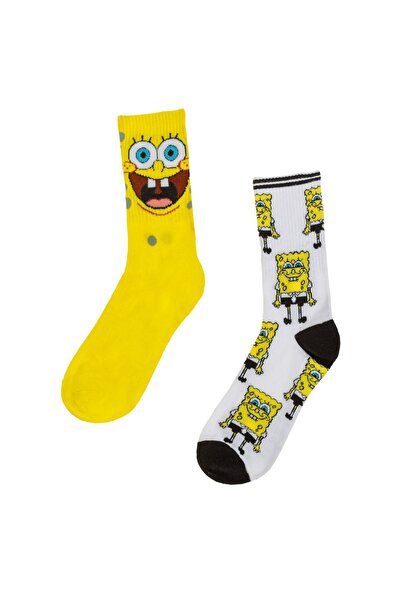 OEM Șosete sport fantezie SpongeBob pentru bărbați, galbene și albe - 2 perechi