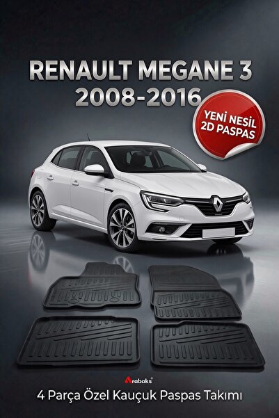 Arabaks RENAULT MEGANE 3 2008-2016 4 Parça YENİ NESİL 2D Kauçuk Paspas Takımı...