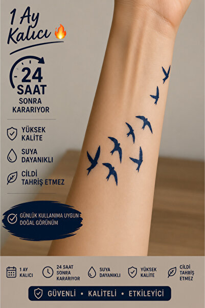 Genel Markalar 1 Aylık Geçici Minimal Kuşlar Dövmesi