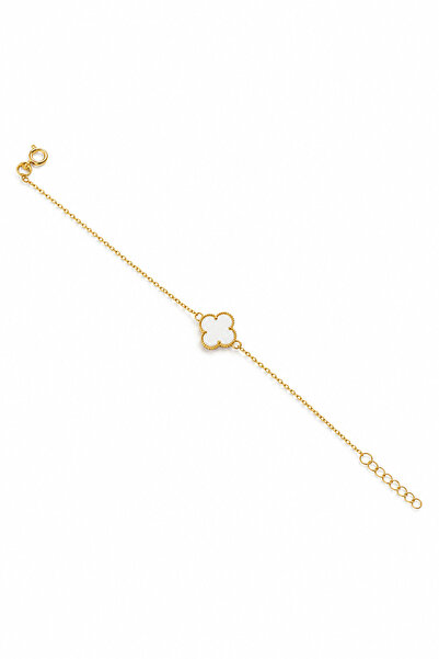 LİNOVE JEWELLERY Gümüş beyaz yonca bileklik 925 ayar gümüş tekli yonca bilekl...