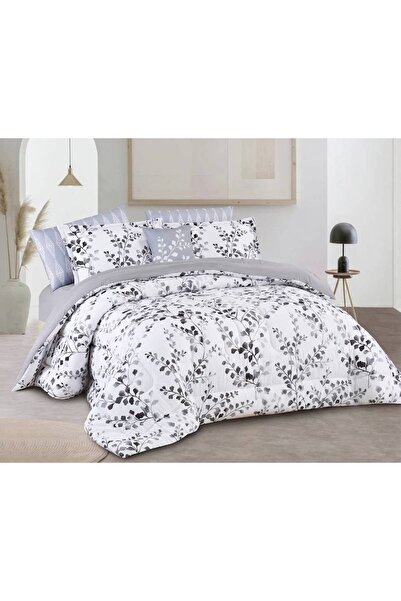 Alhabib bedding Salerno Summer Double Duvet Cover Set White and Gunmetal Chec...