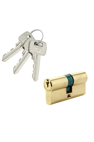 OEM Off-centered security cylinder, natural brass, standard 3 keys, L90 35 x ...