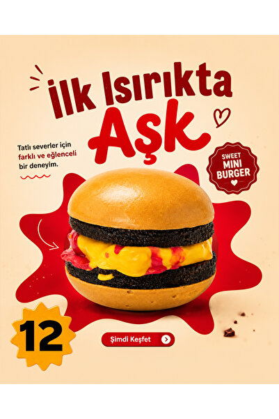 Delighty Şokburger Mini Burger Kek 26 G – Çikolata Aromalı, Vanilya Kremalı v...