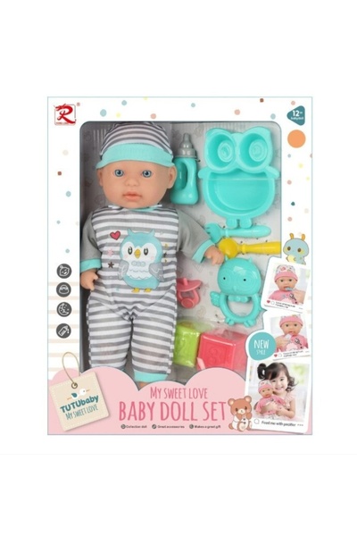 tütü baby Кукла бебе с аксесоари, прибори за хранене и играчки, 33 см