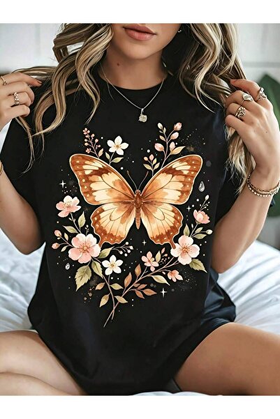 kai22 Casual Floral Butterfly Print Women's T-Shirt Summer Spring Gift For Her