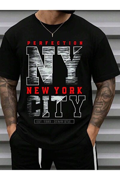 NOURAM تي شيرت نسائي كبير الحجم، فضفاض، بطباعة مسطحة، تي شيرت رجالي NY Perfec...