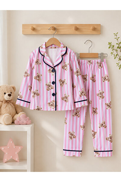 SANTRALBEBE Girls' and Boys' Striped Front Button Pajama Set