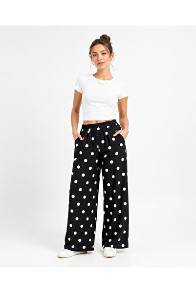 SHAYI Black Polka Dot Loose Fit Trousers