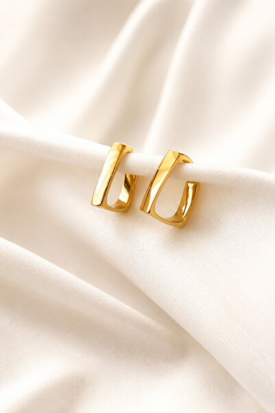 THE Steel Gold Color Rectangular Hoop Women's Earrings