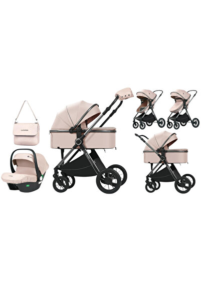 Krista Cărucior 3 în 1 Luxmom A4, Crem, Dublu Reversibil cu scoică
