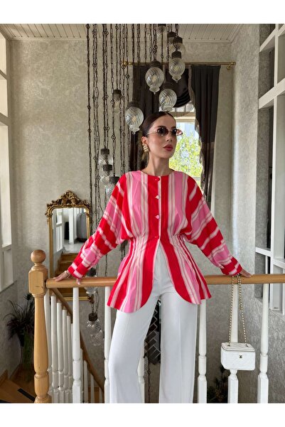 YK FASHION Renkli Belden Oturtmalı Gömlek