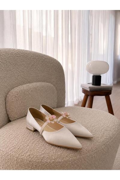 MİOARA Gardenia-Çiçekli Slingback Babet