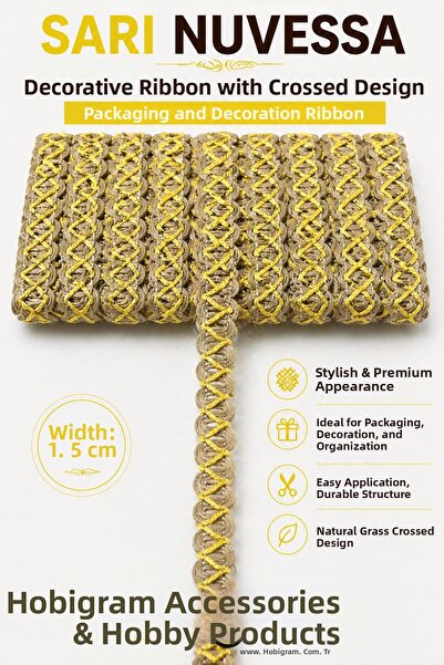 Hobigram Κίτρινη διακοσμητική κορδέλα Nuvessa Wicker Cross Design 5 μέτρων Κο...