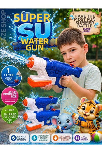SAZE 2-Pack Large Size Water Gun 44 cm – Long Range Summer Toy with 1 Liter W...