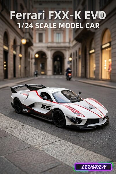 L'eDoren سيارة فيراري FXX-K باللون الأبيض، نموذج سيارة مصبوب بالقالب بمقياس 1...
