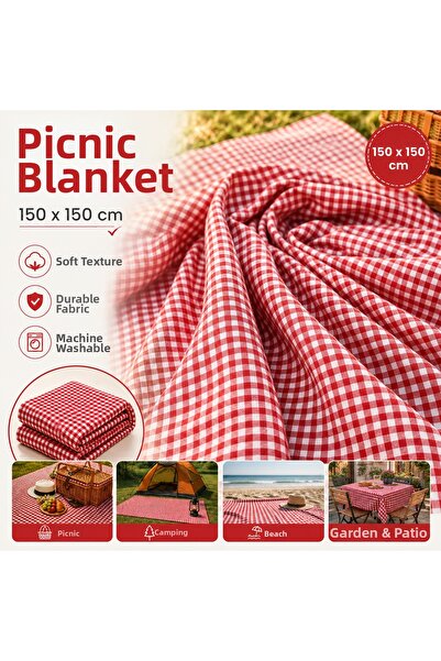 Ekostem Red and White Gingham Tablecloth Picnic Tablecloth 150X150 cm