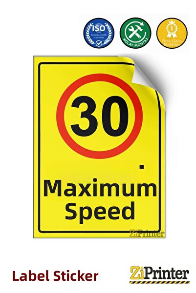 ZiPrinter 30 ملصق لافتة تحذيرية للسرعة القصوى 50x70 سم
