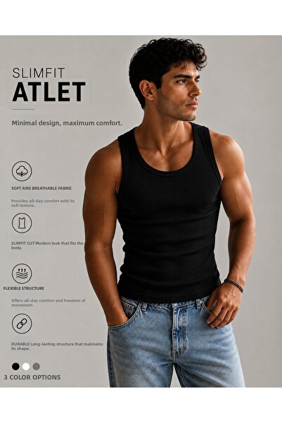 Livik Slimfit Halter Neck Ribbed Men's Athlete Undershirt Flexible Fabric Str...