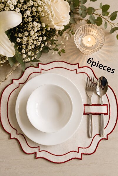 BaksLiving 6 Pieces Red Double Row Embroidered American Service-Supla Set