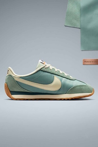 Nike Pantofi sport verzi unisex, din piele intoarsa retro, design casual pent...
