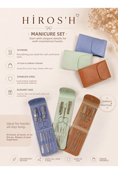 HİROS'H Manicure Set with Leather Bag