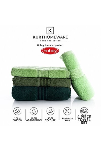 KURT Hobby 4-Piece Face Towel Set 50X90 cm 100% Cotton Soft Textured