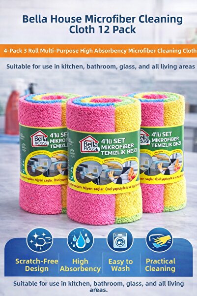 Generic Brand Bella House Microfiber Cleaning Cloth 12 Pieces (3 Rolls of 4 P...