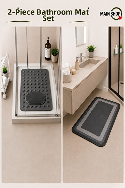 MAİN SHOP Non-Slip Base 2-Piece Bathroom Mat Set - 36X69.5 cm Massage Shower ...