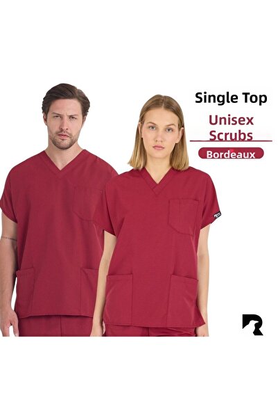 Raven Uniform Uniformă unisex din terikoton, roșu claret, pentru medic, asist...