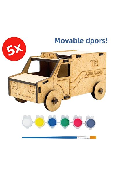 KİDOSE Wooden Ambulance Building Kit |   DIY Assembly and Painting Activity S...