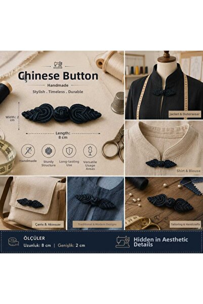 beyna aksesuar Black 8 cm Chinese Button 1 Pack 2 Pieces