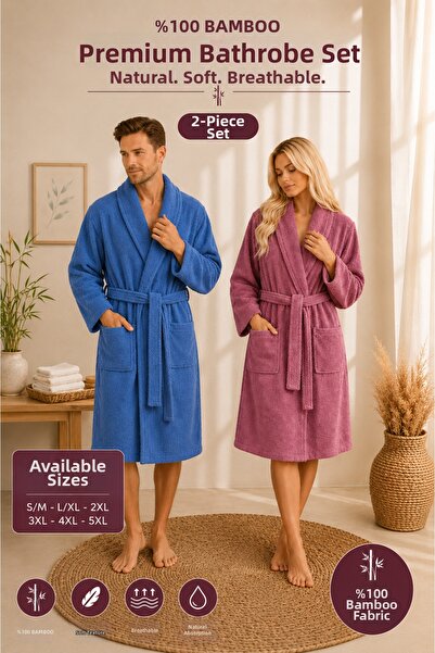 sternen glanz Bamboo 2 Pieces 100% Bamboo Shawl Collar Adult Bathrobe Set / D...