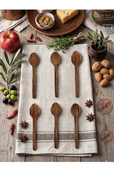 Home Olive Wood Handmade Wooden Tea Spoon 6-Piece Wooden Tea Spoon Set