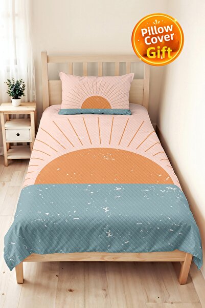 Evimde Bambaşka Minimal Sun Patterned Teen Room Single Pique Set - Pastel Blu...