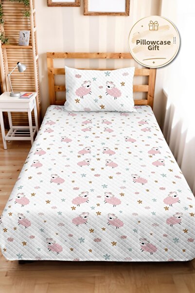 Evimde Bambaşka Pink Lamb Floral Girls' Pique Set - Pastel Cloudy Mint Baby R...